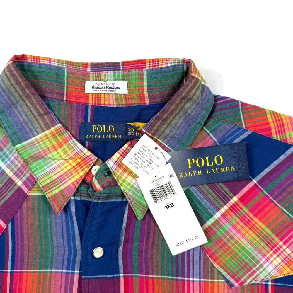 NWT Polo Ralph Lauren Mens 3XB Plaid COLORFUL Indian Madras Western Snap Shirt - Picture 2 of 9
